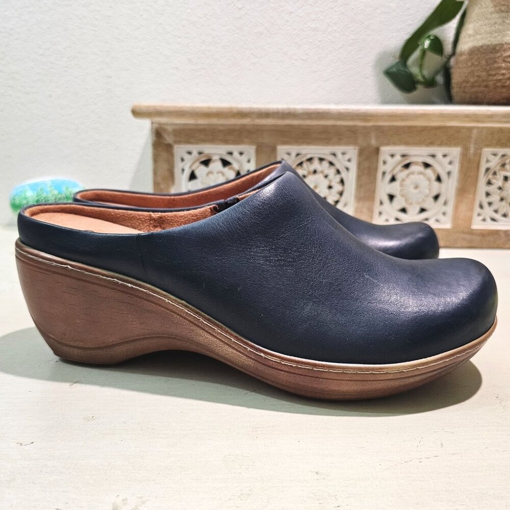 Softwalk Womens Sz 9.5N Navy Madison Leather Platform Clog Padded Comfort Shoes - Picture 2 of 12